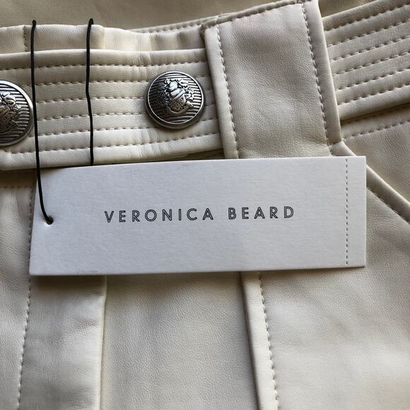 Veronica Beard Ecru Vegan Leather Atala Pants Tapered Leg Women's Size 2 NWT - Picture 12 of 16